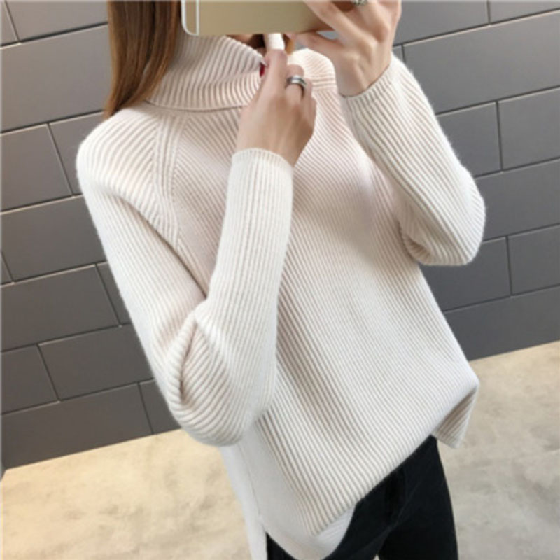 Sweater Women’s Turtleneck Pullover Korean Style Loose Front Short Back Long Knitwear Trending Sweater Autumn and Winter Top alx