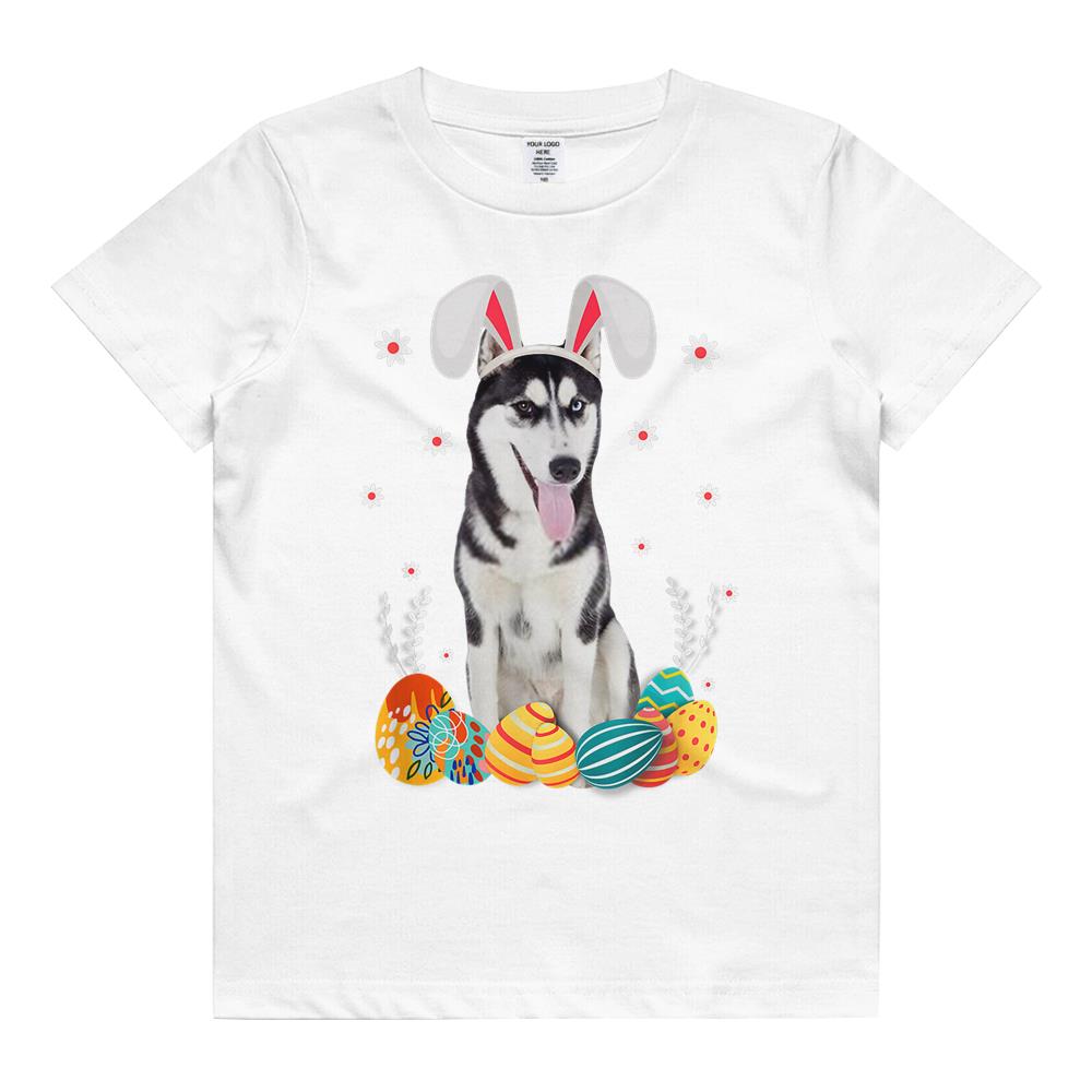 Bunny Siberian Husky Dog Happy Easter Day Lover Egg Hunt Kids T Shirt