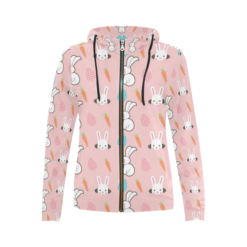 Rabbit All Over Print Full Zip Hoodie for Women