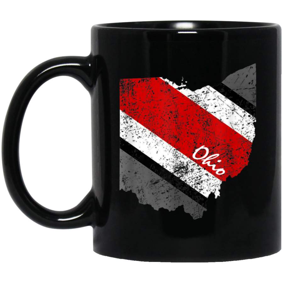 State of Ohio Pride Striped Silhouette Vintage Graphic Black Mug