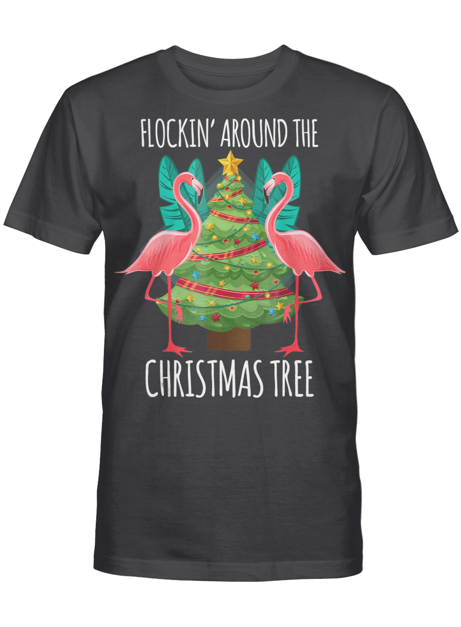 AmazeStyleZ Santa’s Reindeer, Ugly Christmas Sweater, Christmas Gift Ideas, Flockin’ Around The Christmas Tree Flamingo T Shirt