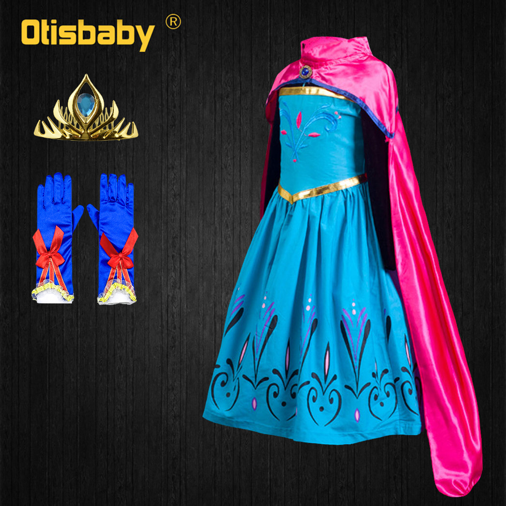 2021Girls Long Sleeve Elsa Dress Long Cape Halloween Elsa Coronation Costume Snow Queen Kids Embroidered Princess Party Dresses alx