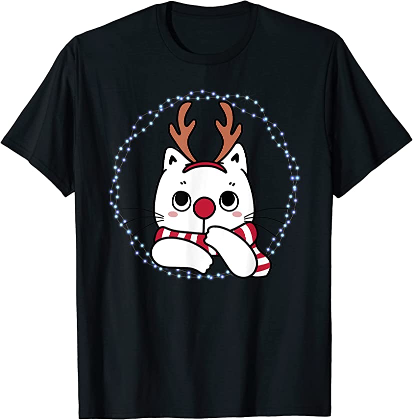 Cute Cat Kitten Deer Santa Christmas Kids Boys Girls Xmas T-Shirt