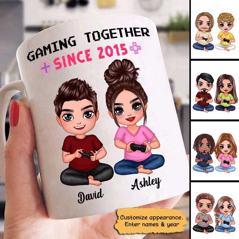 Gaming Together Couple Doll Gift For Her For Him Personalized Mug