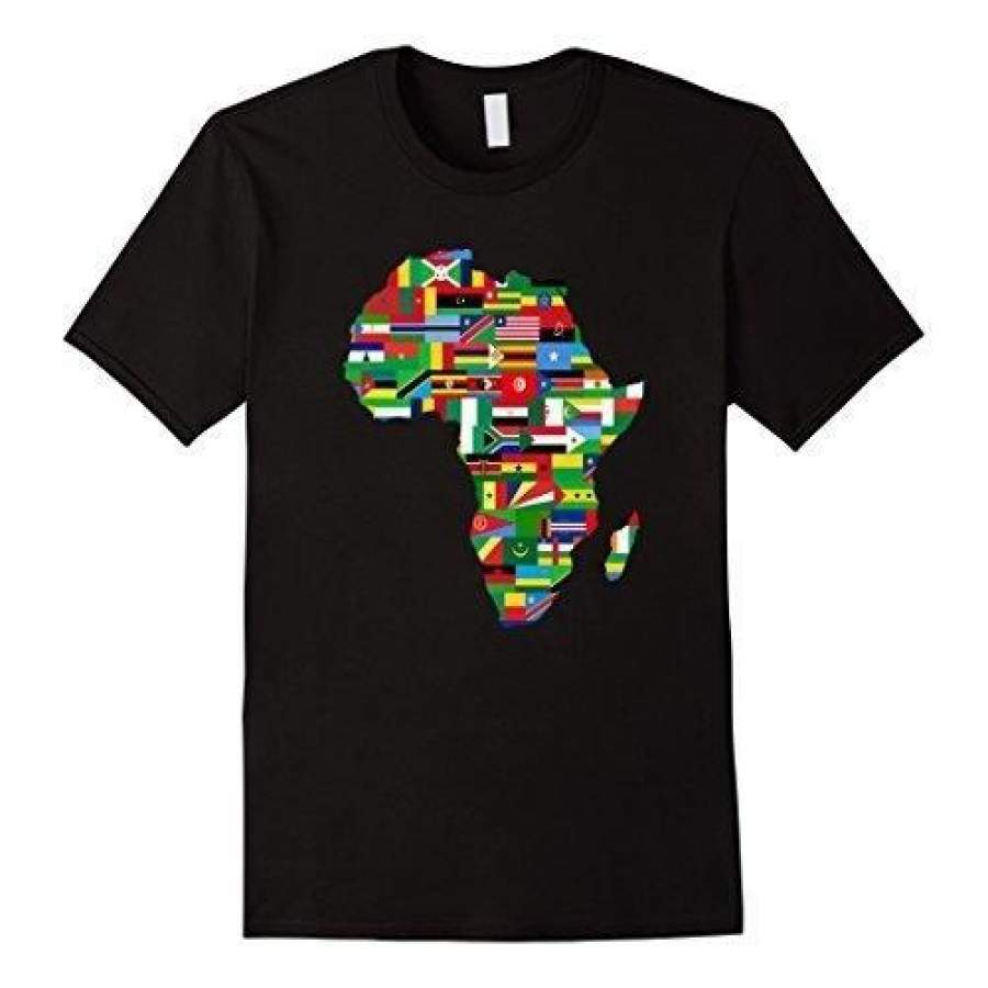 T-Shirt Mens African Map With All The Countries Flags – Africa Tshirt Black