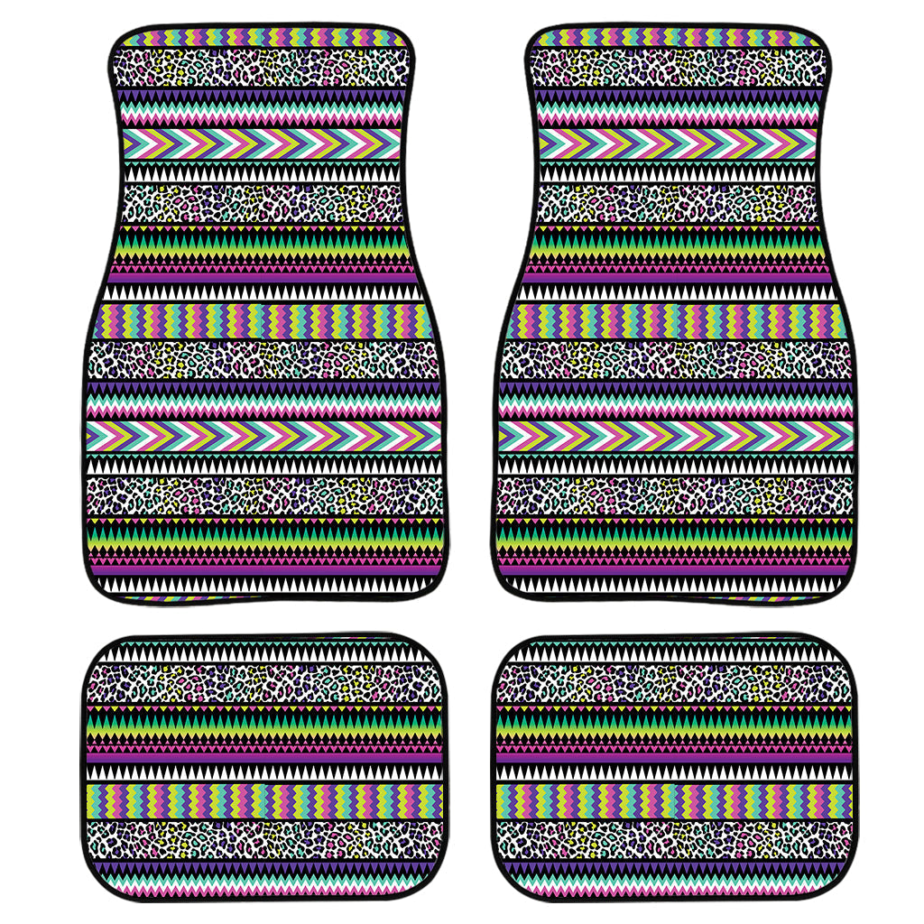 Colorful Leopard Navajo Tribal Print Front And Back Car Floor Mats, Front Car Mat