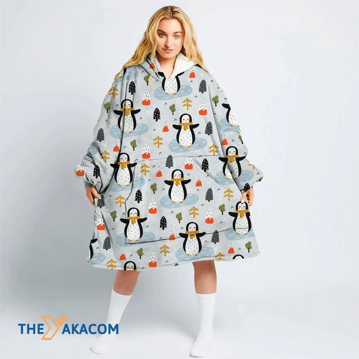 Theme Christmas Cute Little Penguin With A Scar Fand Mountains Hoodie Blanket