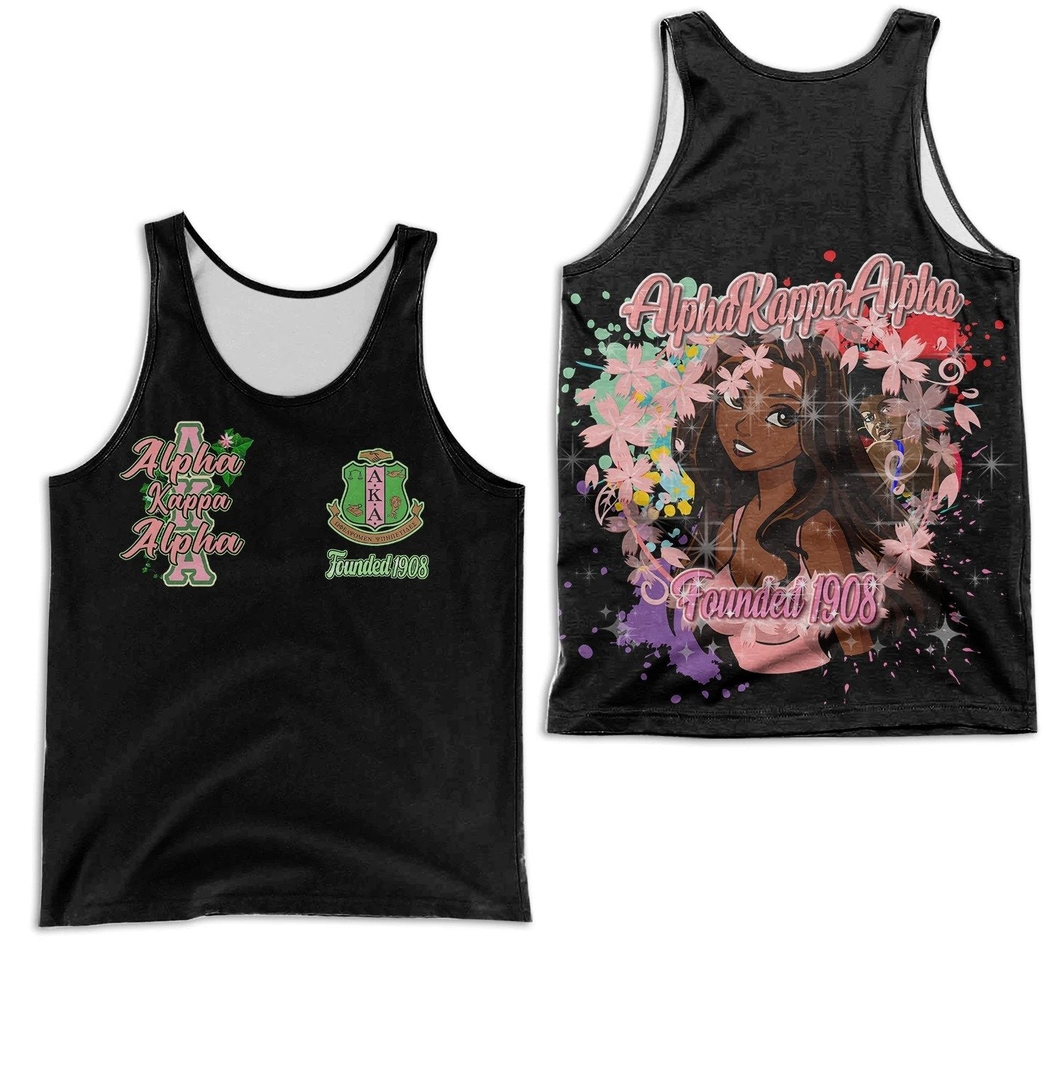 Wonderprint Tank Top Alpha Kappa Alpha Girl And Flowers Racerback Tank