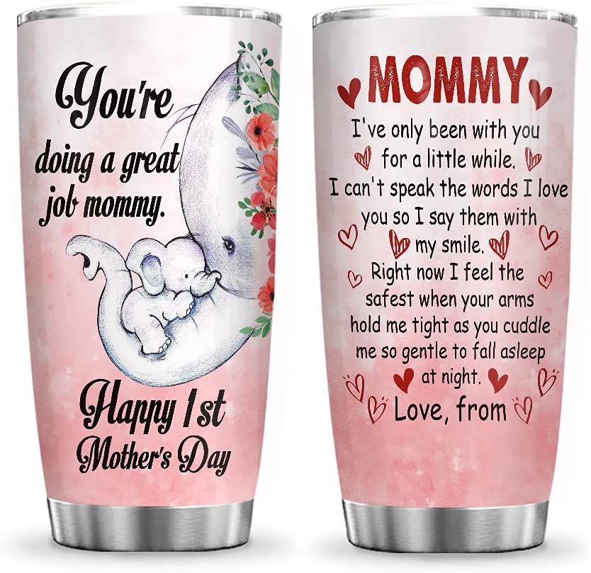 20Oz Elephant Mom, Gift For Elephant Lovers, Elephant Inspiration Tumbler Cup With Lid, Double Wall Vacuum Thermos Insulated Travel Coffee Mug