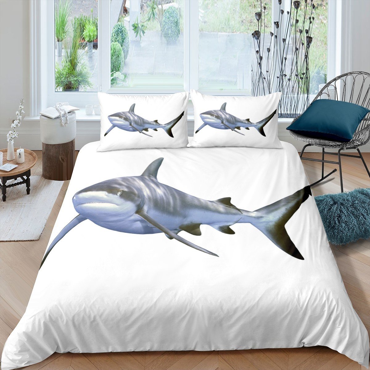 Shark Duvet Cover Set for Kids Boys Teens 3D Shark Print Comforter Cover Marine Life Ocean Wave Bedding Set Sea Animal Pattern Quilt Cover,Room Decor 2/3Pcs Bedding