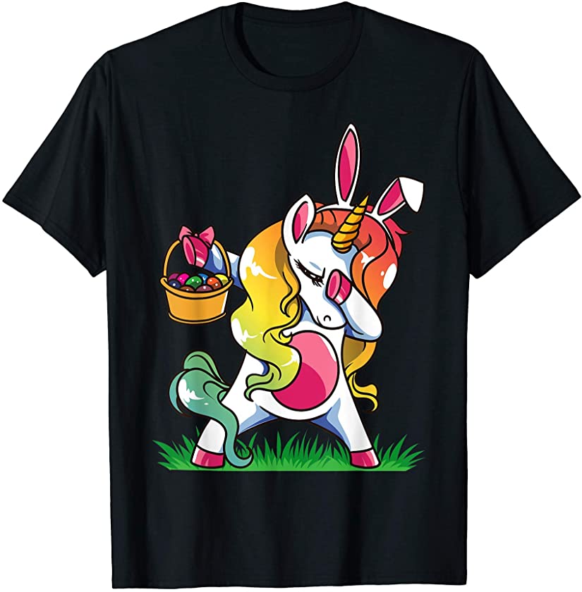 Very Cute Colorful Dabbing Unicorn with Easter Bunny Ears T-Shirt