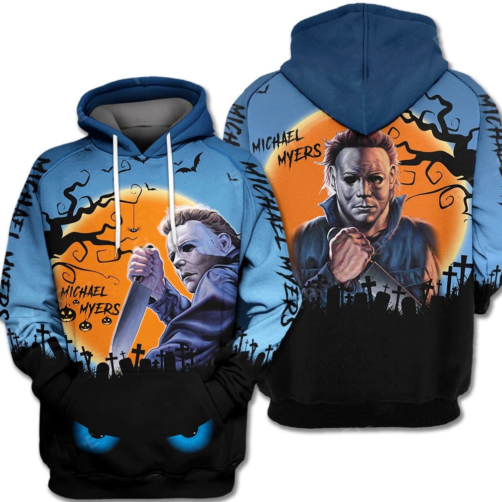 Halloween Hoodie Horror Hoodie Michael Myers Halloween Night Blue Hoodie Michael Myers 3D Hoodie Zip Hoodie