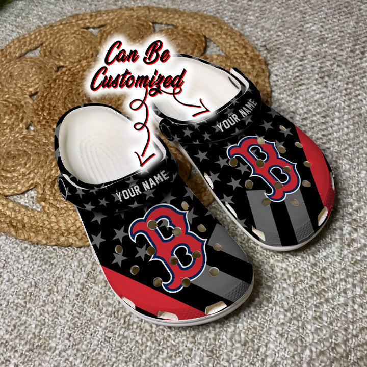 Baseball Crocss – Personalized Boston Red Sox Star Flag Clog Shoes