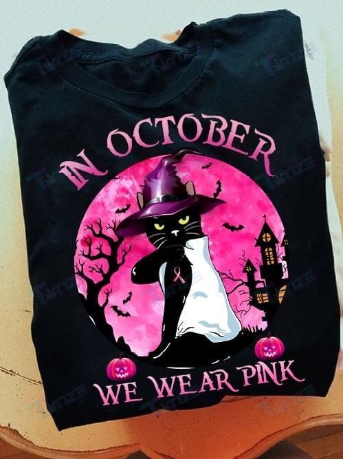 Breast Cancer Awareness Cat In October We Wear Pink Graphic Unisex T Shirt, Sweatshirt, Hoodie Size S – 5Xl