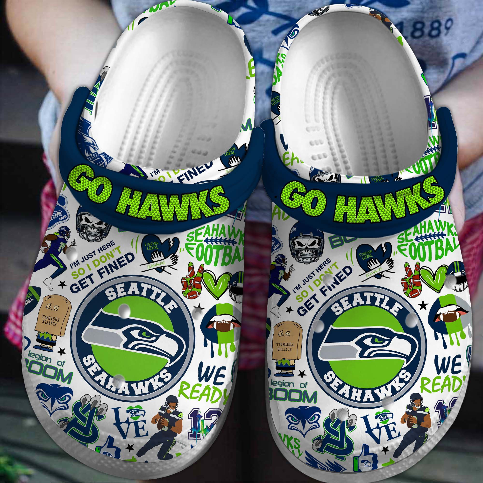 Seattle Seahawks NFL Sport Crocs Crocband Clogs Shoes Comfortable For Men Women and Kids