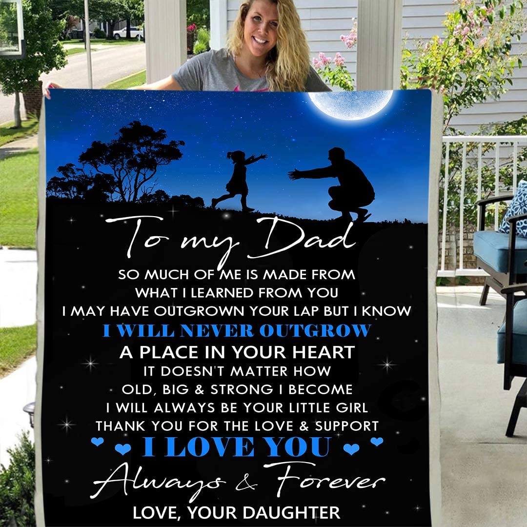 to My DAD Love Your Daughter Moon 3D Custom Fleece Photo Blanket Birthday Gift Father’s Day