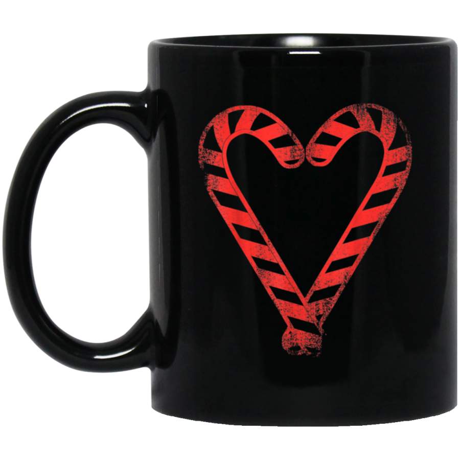 Candy Cane Heart Christmas Vintage Graphic Black Mug