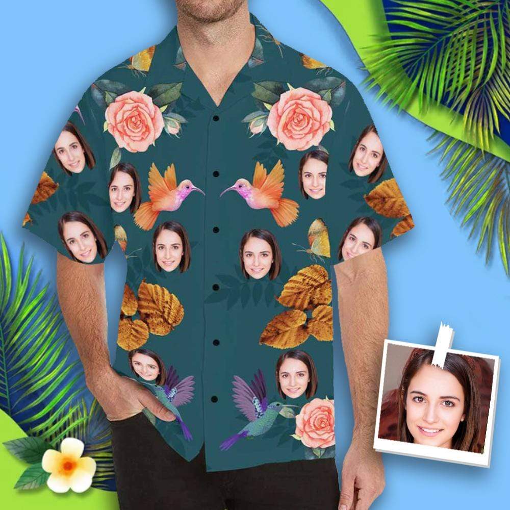 Custom Face Flower And Bird All Over Print Hawaii Shirt Ha67238