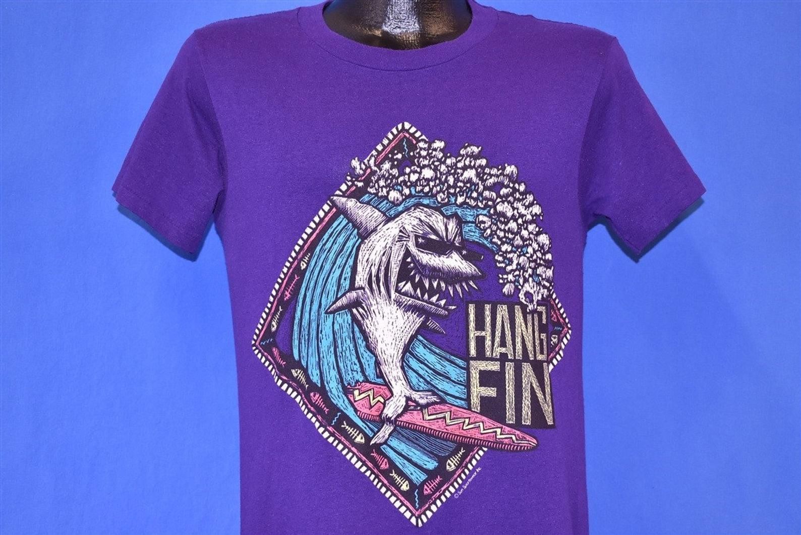 80S Hang Fin Shark Surfing T-Shirt