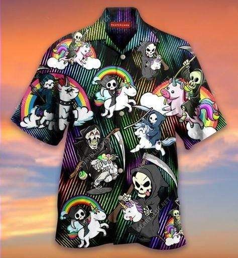 Buy Hawaii Aloha Shirts Grim Reaper Riding A Unicorn Ha101473