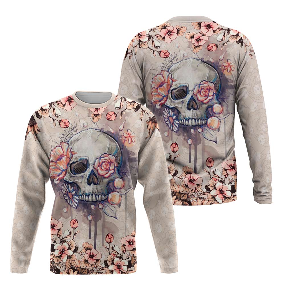 ViticFashion™ skull & flower- cream shade salmon pink detail- ultra soft 3D all over printed XL sweatshirt