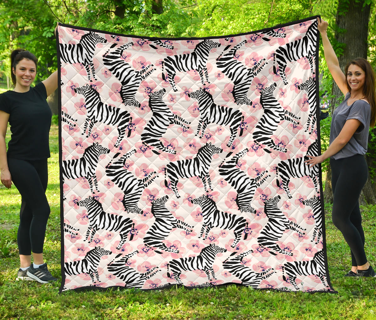 Zebra Pink Flower Background Premium Quilt