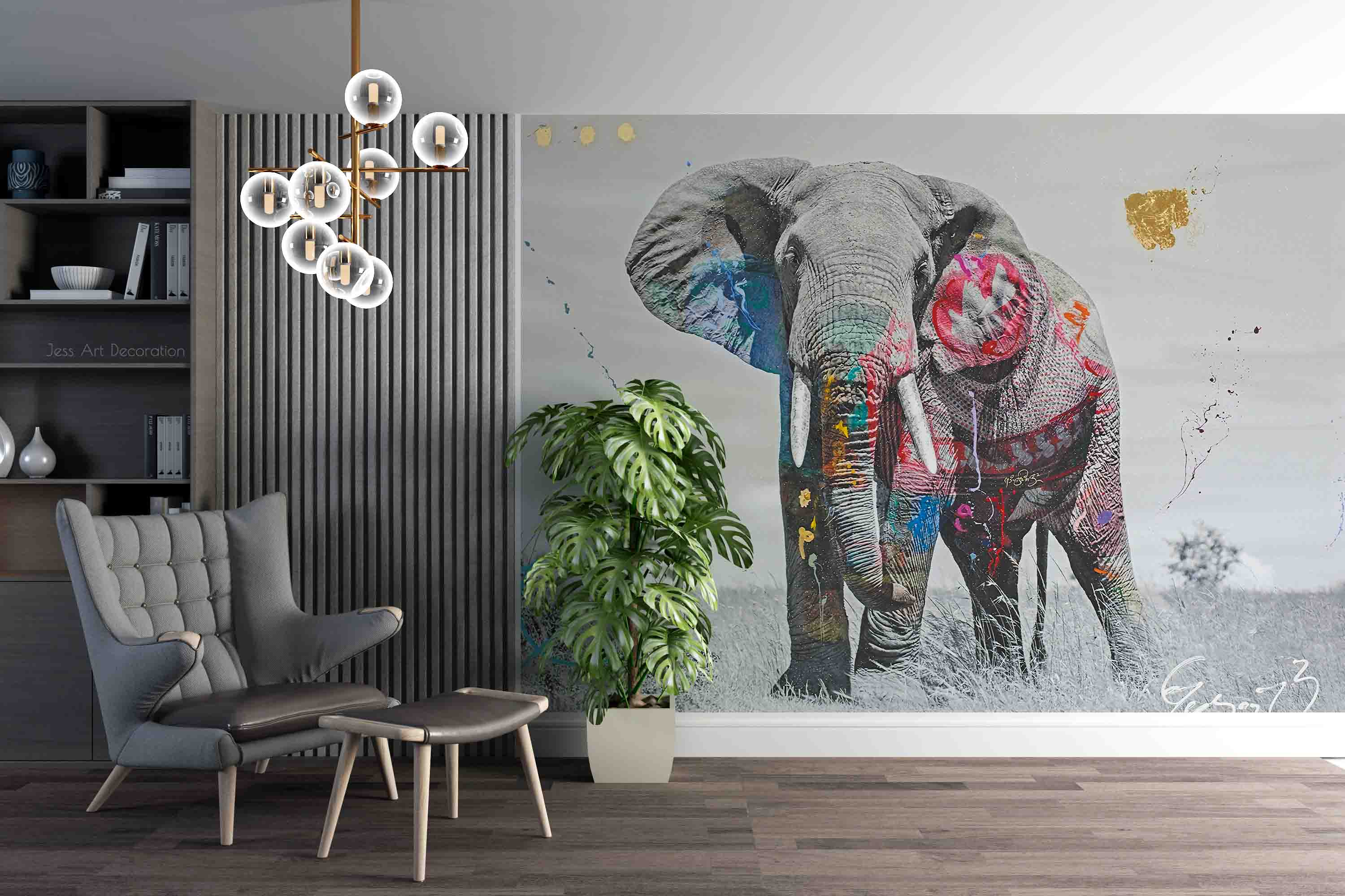 3D Elephant Prairie Colorful Wall Mural Wallpaper Gd 2956