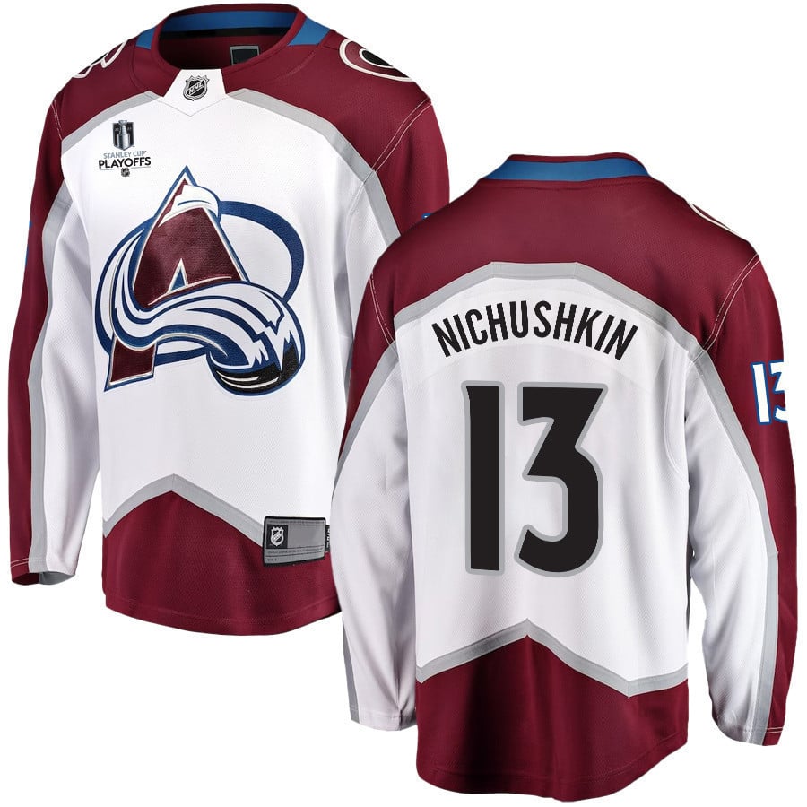 Valeri Nichushkin 13 Colorado Avalanche Stanley Cup 2023 Playoffs Patch Away Breakaway Men Jersey – White