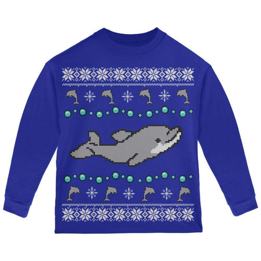 Ugly Christmas Sweater Dolphin Toddler Long Sleeve T Shirt