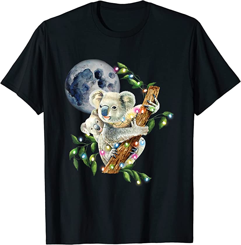 X-Mas Lights Wild Animal Baby Koala With Mom Moon Koala T-Shirt