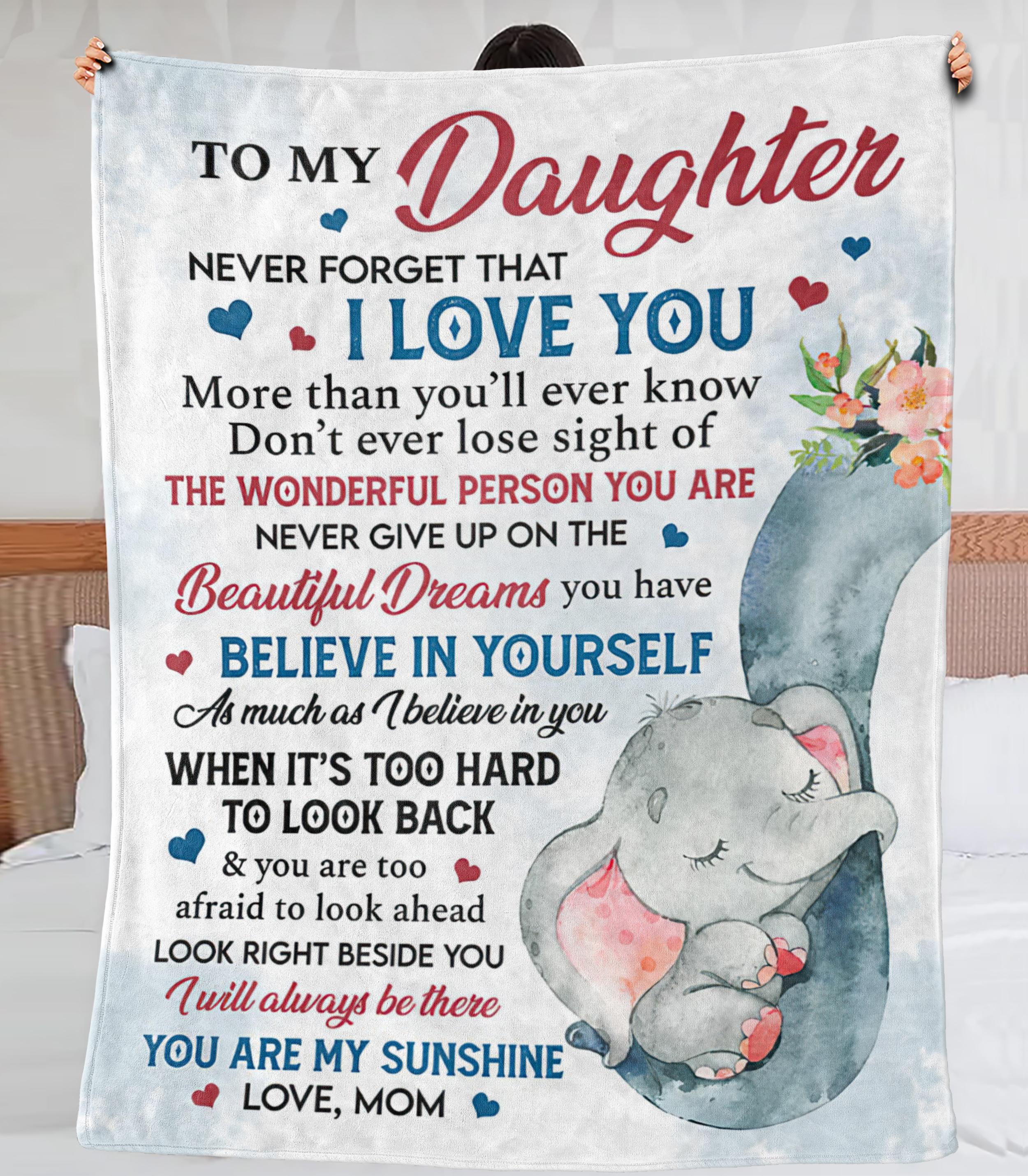 Personalized To My Daughter Blanket From Mom Sleeping Elephant Premium Blanket Never Forget That I Love You