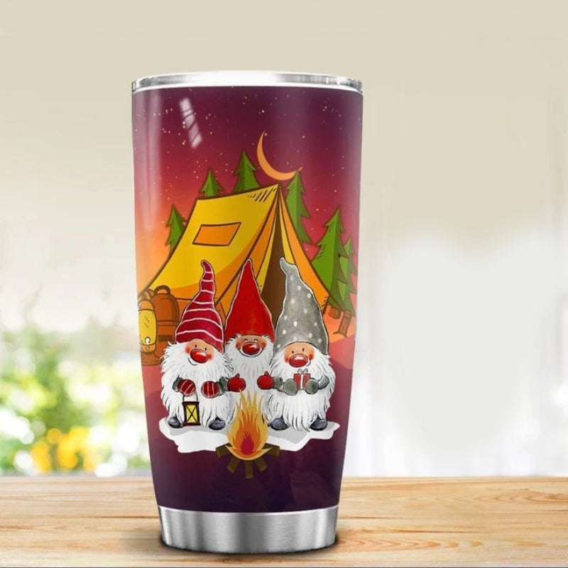 Camping A Christmas Gift Gnomies Camping Outdoor Stainless Steel Skinny Tumbler Bulk, Double Wall Vacuum Slim Water Tumbler Cup With Lid, Reusable Metal Travel Coffee Mug