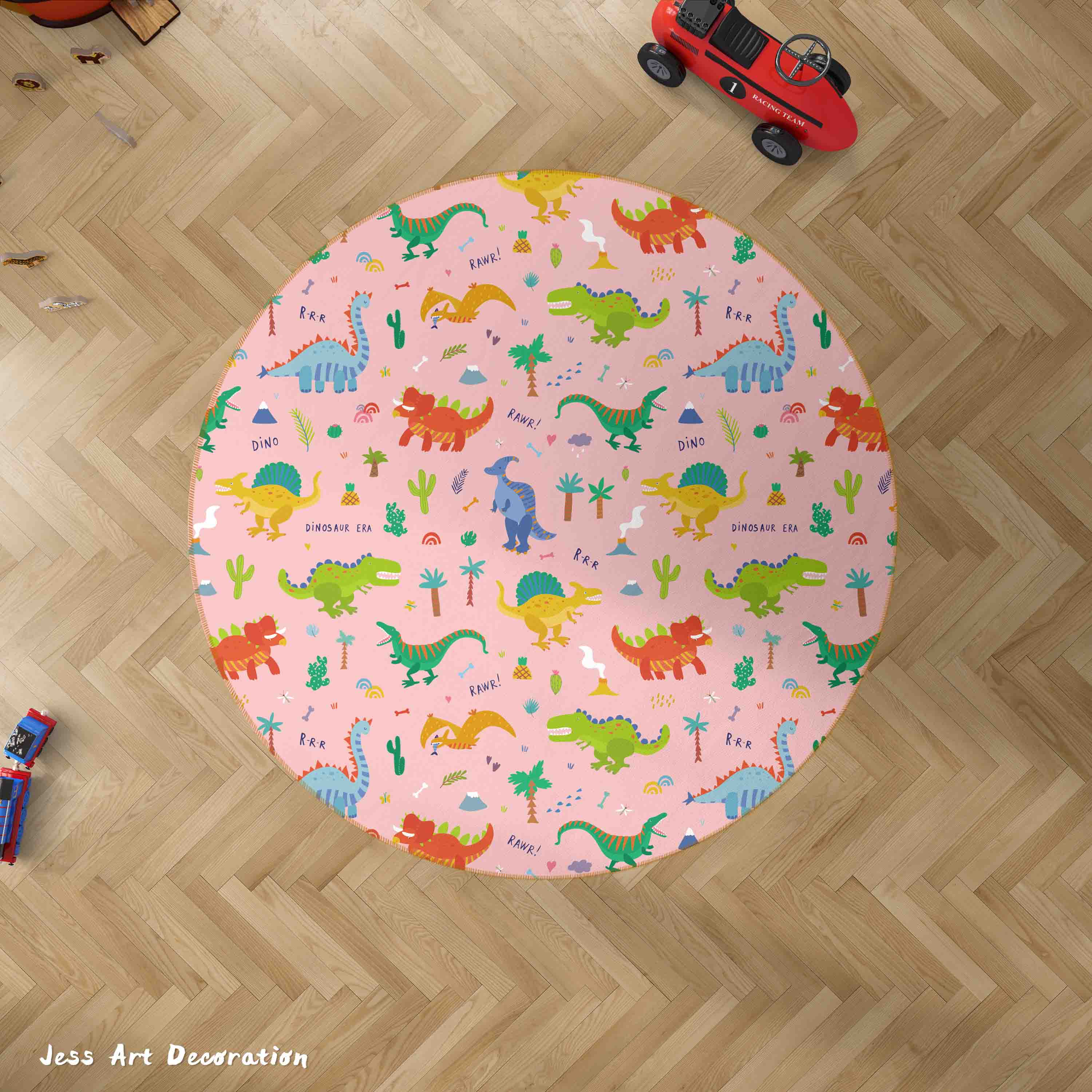 3D Cartoon Animal Dinosaur Color Kids Non-Slip Round Rug Mat 22