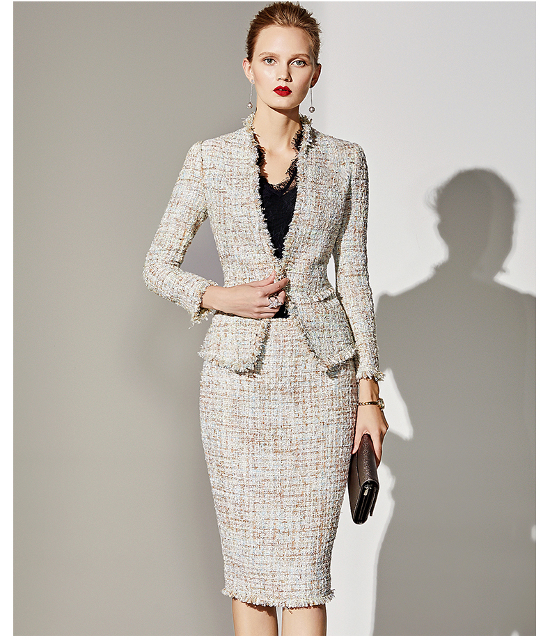 Women’s skirt suit Professional tweed jacket + skirt 2020 spring / autumn / winter women’s jacket ladies 2 piece skirt suit alx