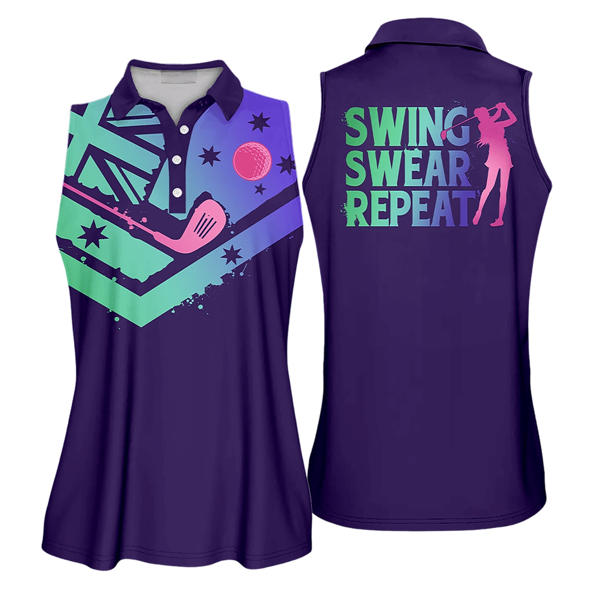 Swing Swear Repeat Sleeveless Polo Shirt Short Sleeve Polo Shirt For Women