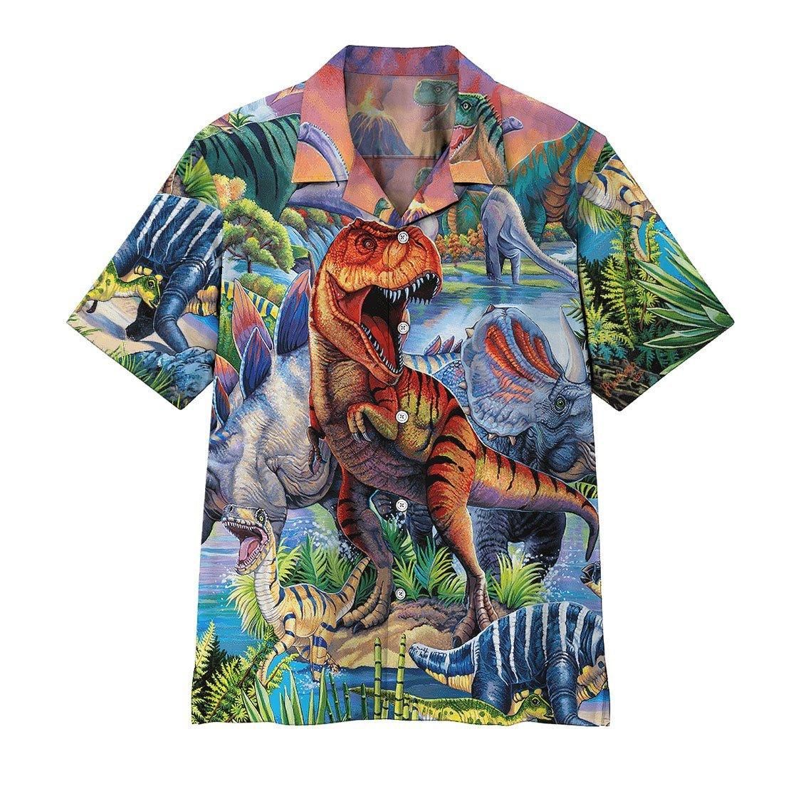 3D Dinosaur Population Aloha Hawaiian Shirt Colorful Short Sleeve Summer Beach Casual Shirt For Men And Women