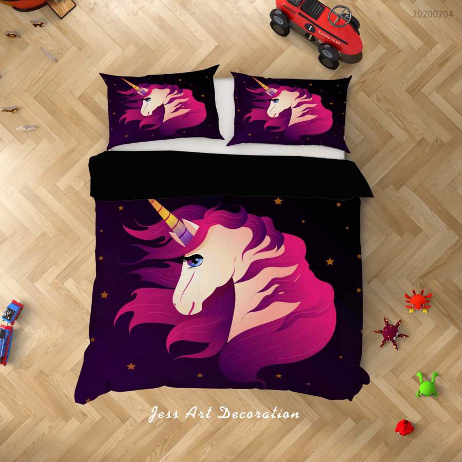 3D Black Unicorn Quilt Cover Set Bedding Set Duvet Cover Pillowcases SF247