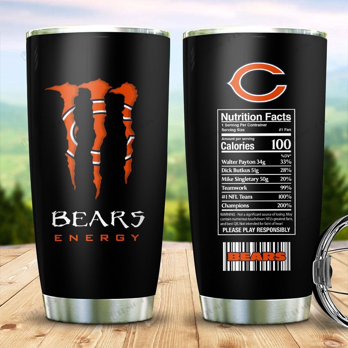 Buy Chicago Bears American Football Team Monster Energy Nutrition Facts Stainless Steel Tumbler