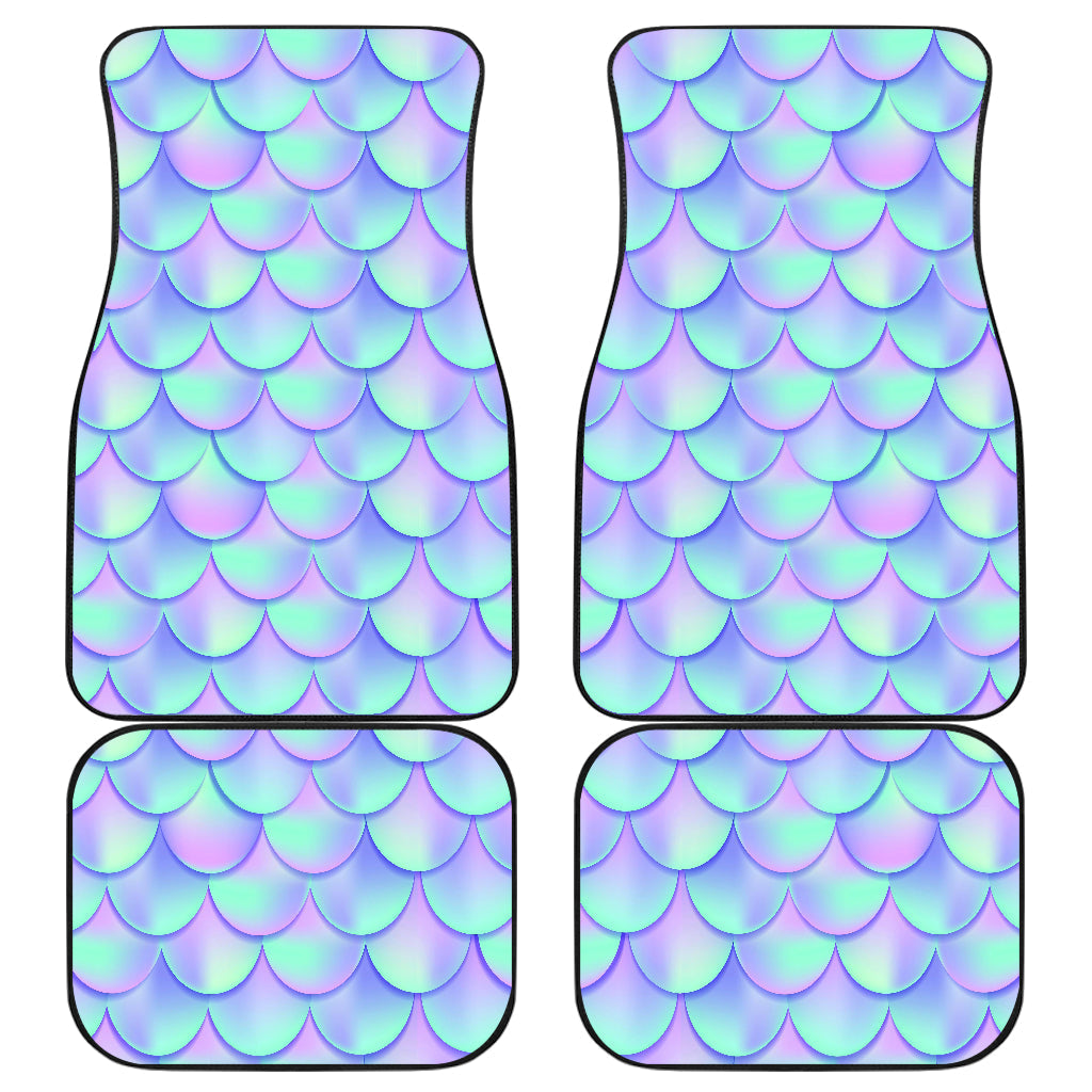 Blue Mermaid Scales Pattern Print Front And Back Car Floor Mats, Front Car Mat