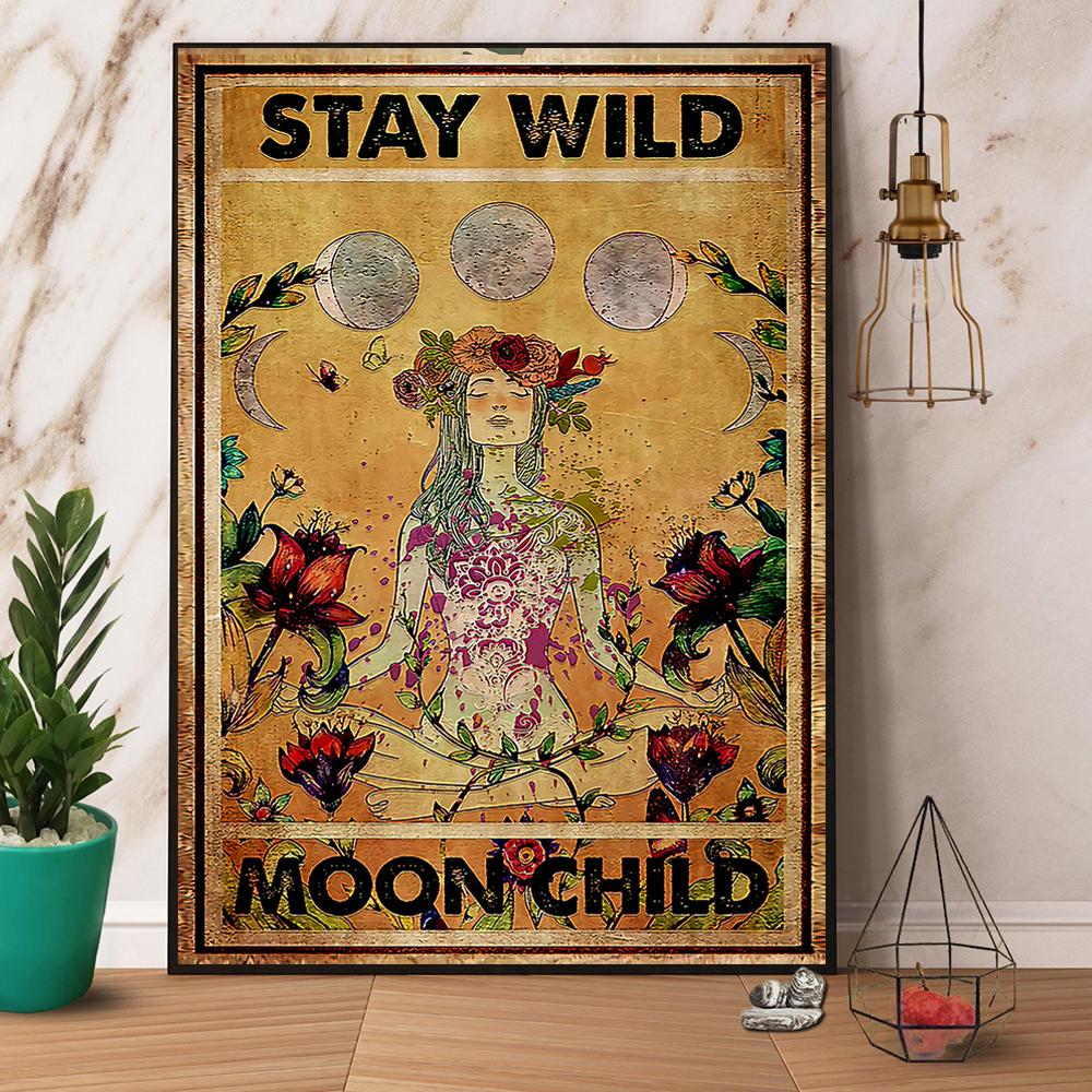 Yoga & Moon Stay Wild Moon Child Paper Canvas Prints Poster Wall Art Decor