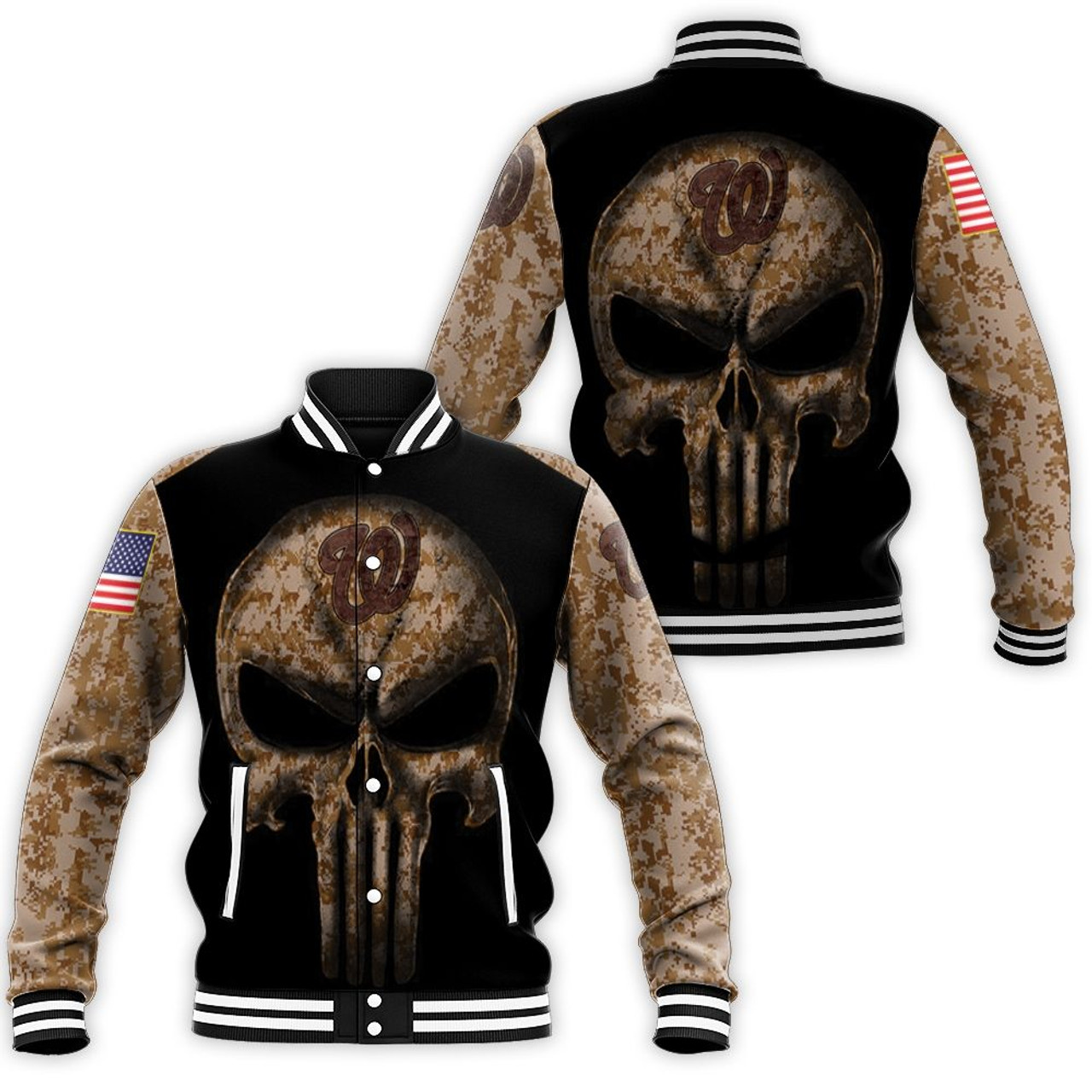 Washington Nationals Camouflage Skull American Flag Baseball Jacket