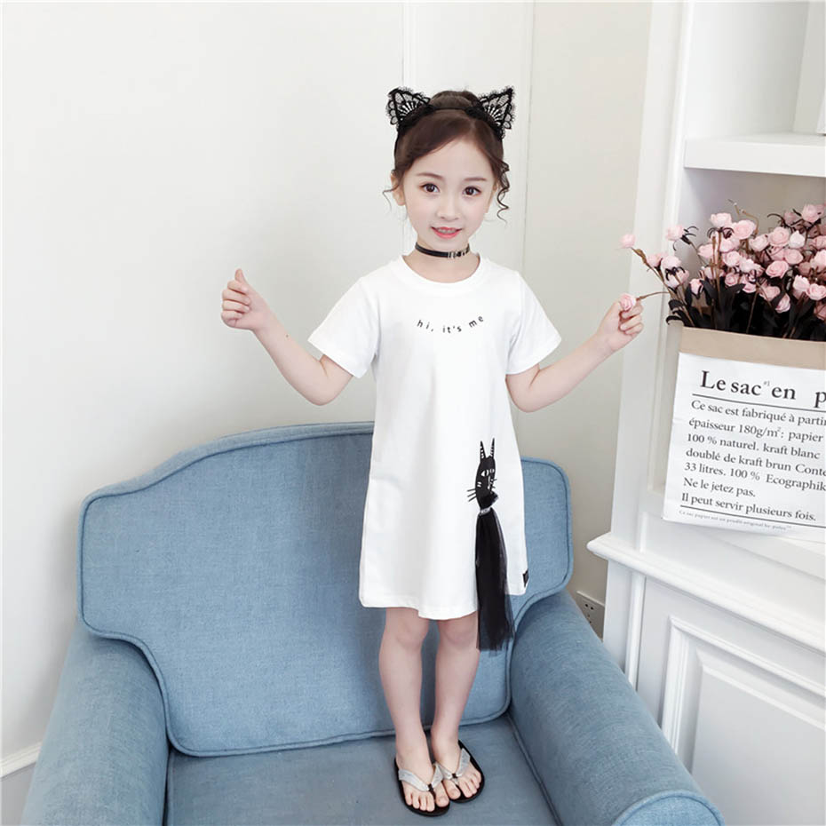 Summer Dress For Girls Casual Style Girls’ Dresses Cartoon Cat Kids Dresses Teenage Girls Costumes Kids 6 8 10 12 14 alx