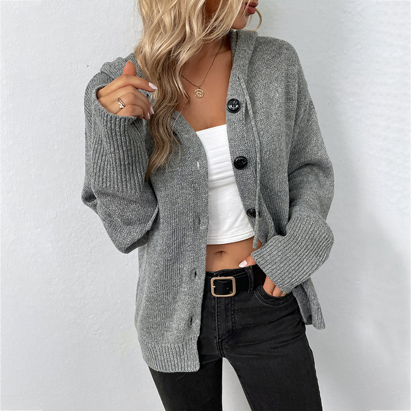 Button Cardigan Warm Thick Hooded Sweater Jacket Coat Oversized Pull Tops 2022 Autumn Winter Women Knitted Cardigans Full Sleeve alx