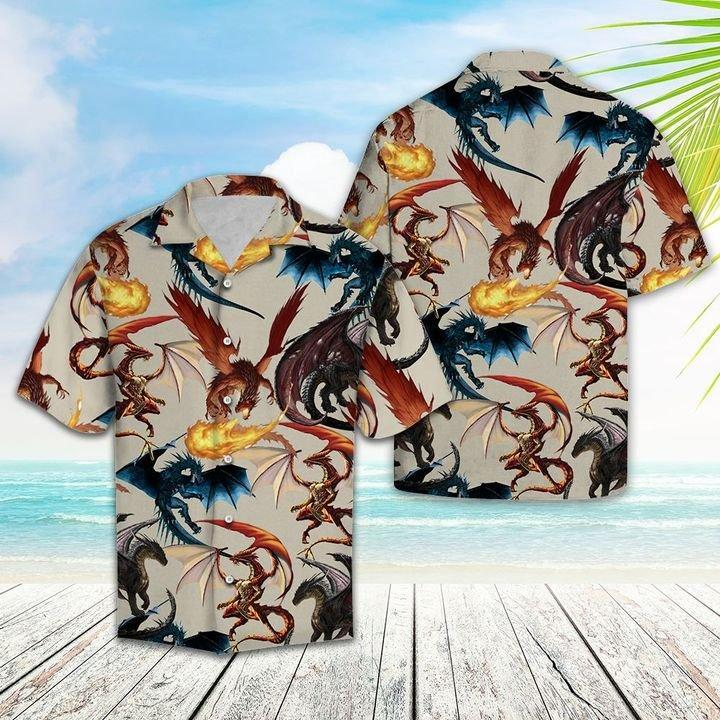 Viking Dragons Fly Polyester Hawaiian Shirt