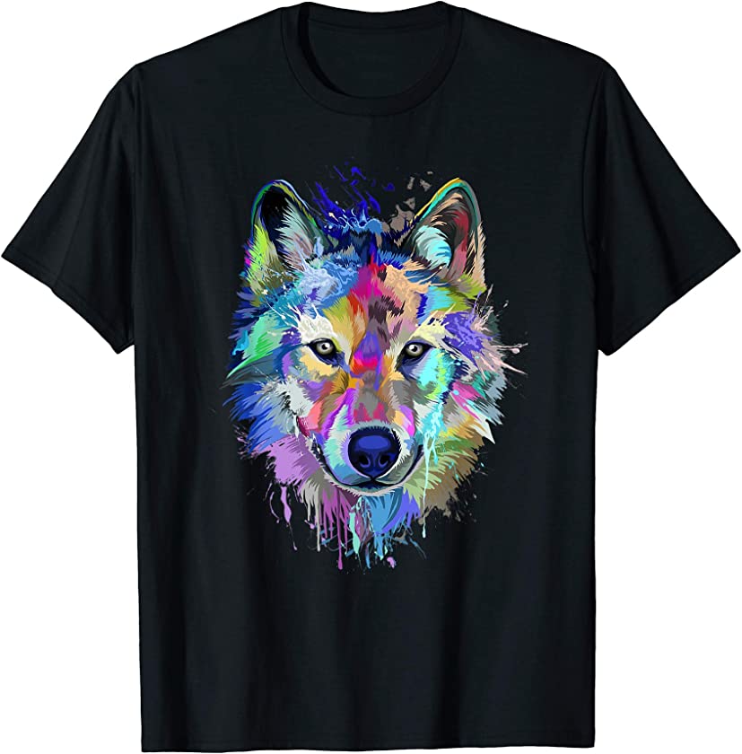 Wolf Splash Art Animal Face | Wolf Lover T-Shirt