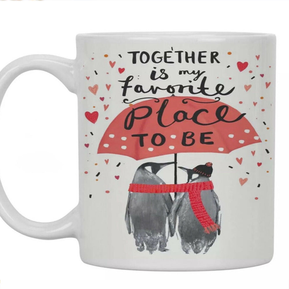 Penguin Couple – My Favorite Place Edge-To-Edge Mug For Boyfriend Girlfriend Double Side Printed Ceramic Coffee Mug Tea Cups Latte