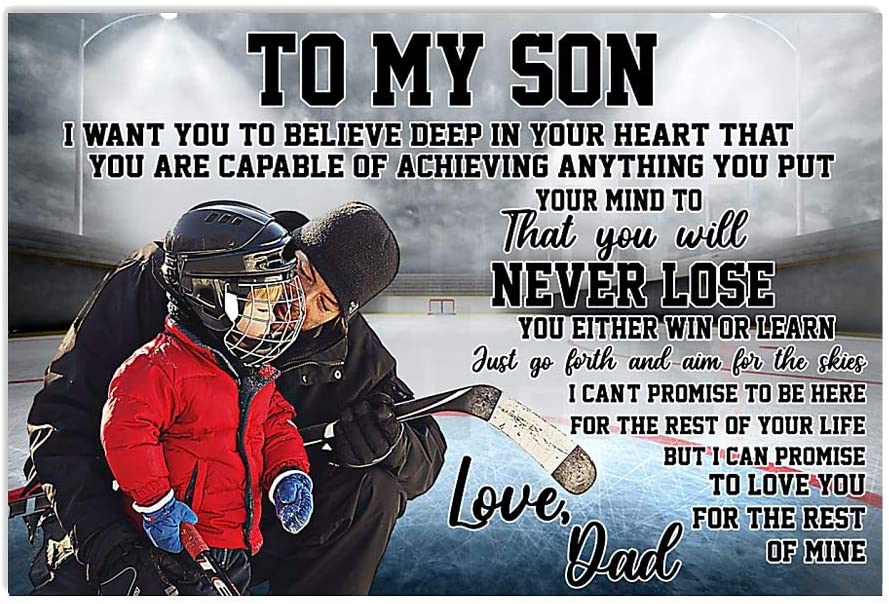 Vintage Hockey Dad To Son Just Go Forth Can Promise Love You For The Rest Of Mine Poster Art Print      Home Decor Gift For Men Women Family Friend On Birthday Xmas