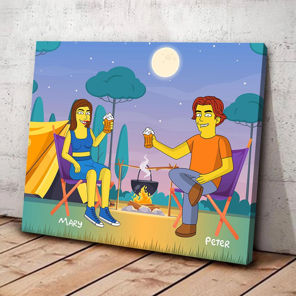 Camping Couple – Personalized Couple Portrait Canvas Oh My Yellow