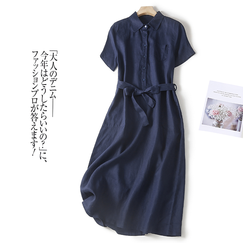 Summer Vintage Large Size Solid Dress Cotton Turn Down Collar A-Line Long Shirt Dresses Single Breasted Women Clothes I308 alx