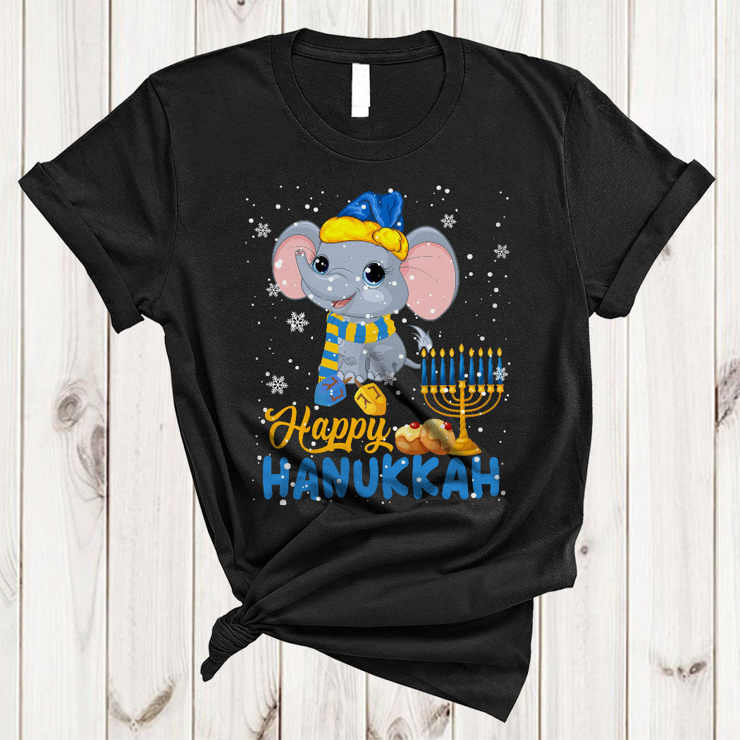 Happy Hanukkah Cute Hanukkah Chanukah Elephant With Menorah Jewish Proud Lover Gifts T-Shirt